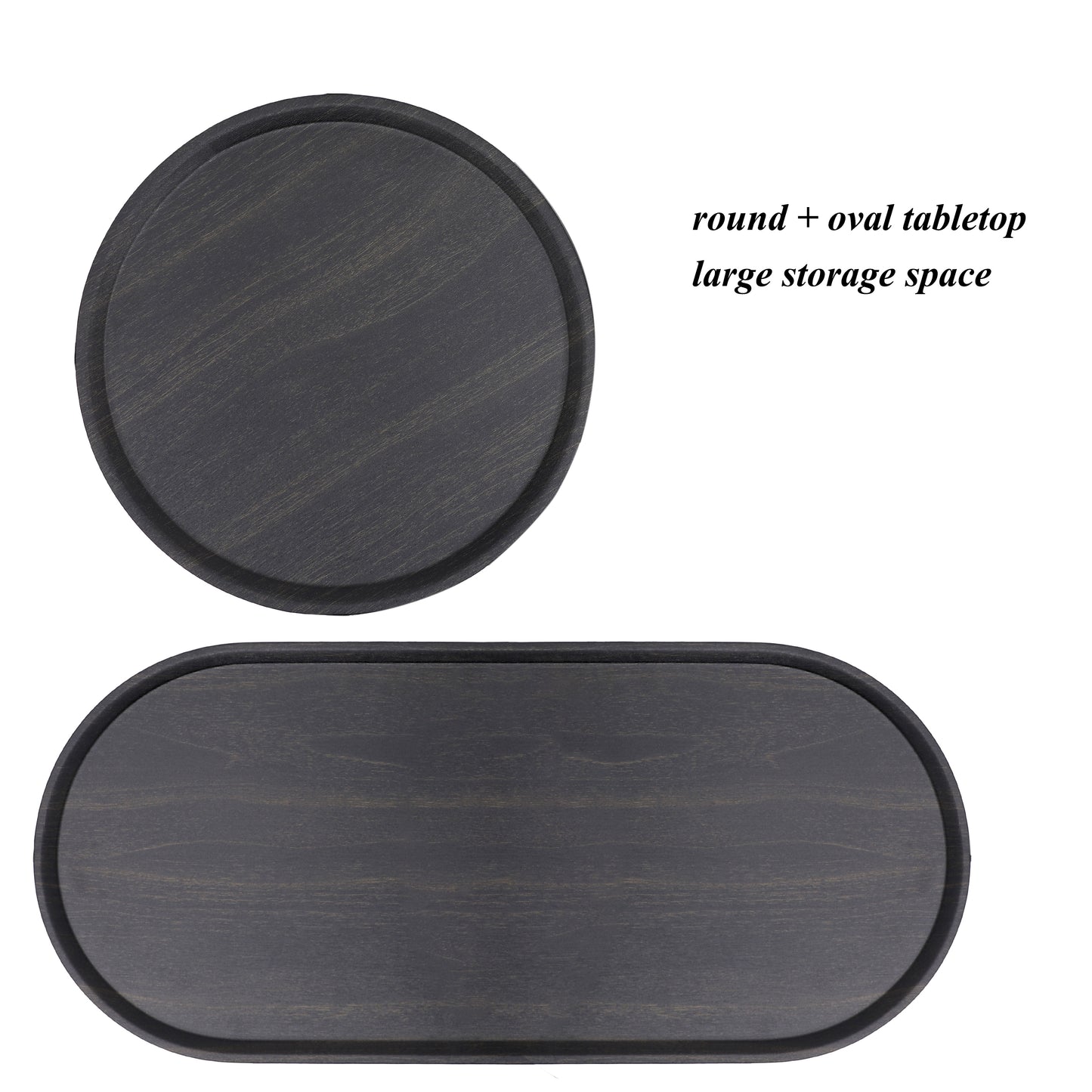 Round Coffee Table with Storage Tray - 2 Tier Black End Table