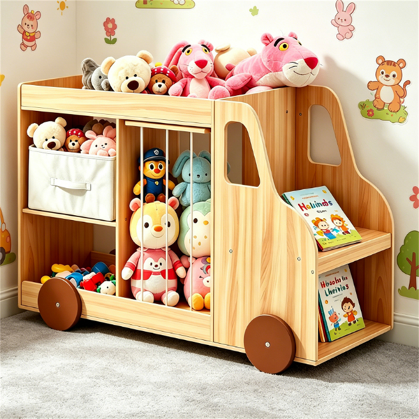 4-in-1 Kids Toy Storage Organizer With Rolling Wheels, Car Shape