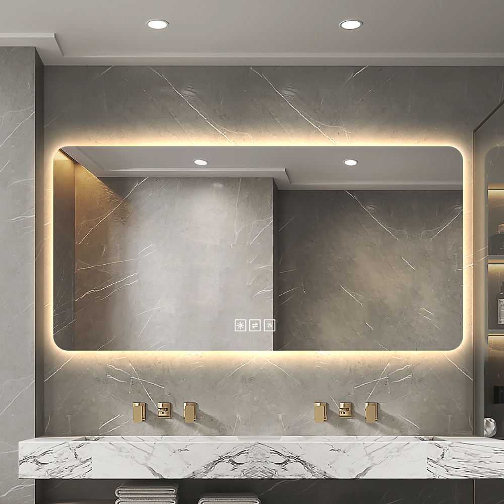 LED Bathroom Mirror - 48x24in, Corrosion-Resistant, Dimmable with Demist Function - Silver