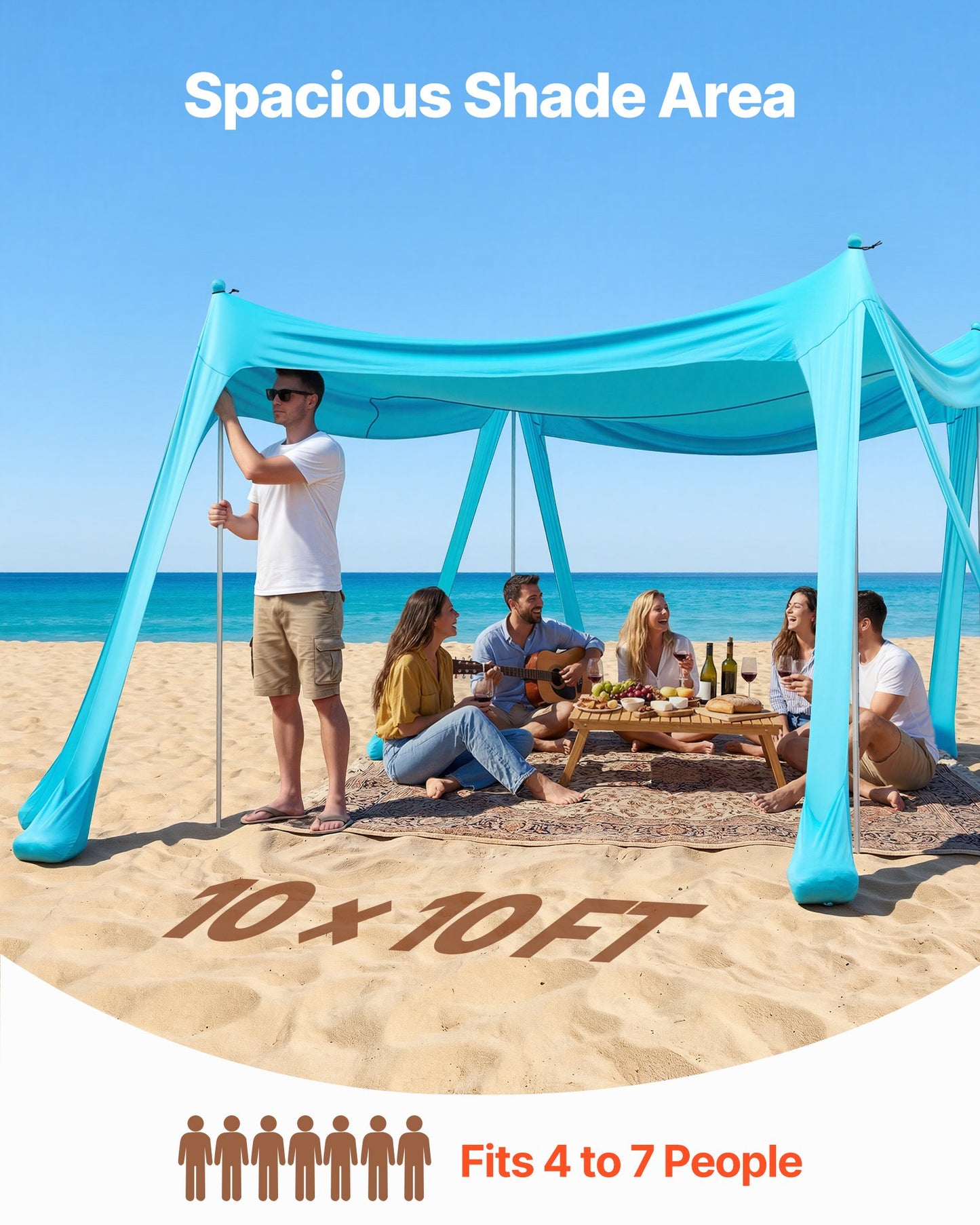 Portable Beach Tent Sun Shelter with UPF 50+ Shade, Sandbags & Support Poles