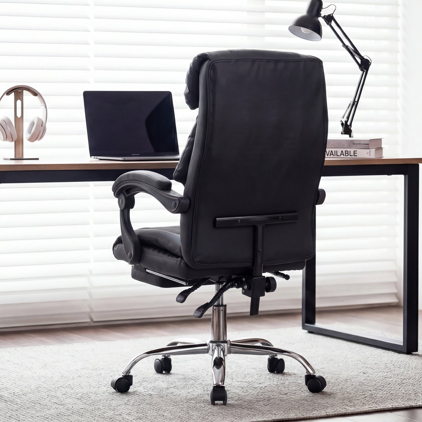 Adjustable Height Executive Office Chair with Foot Rest - Black
