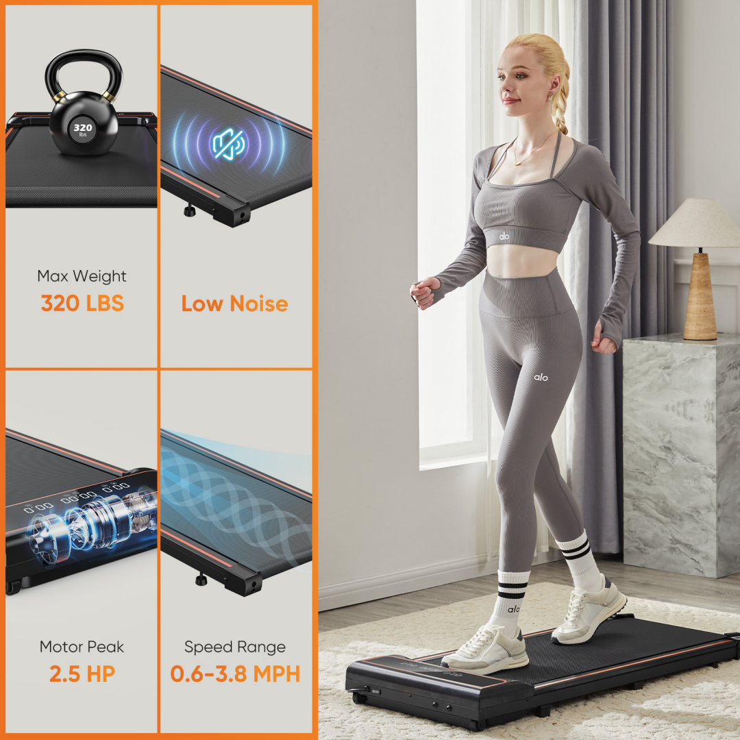 Compact Portable Walking Pad Treadmill - Adjustable Speed, Quiet