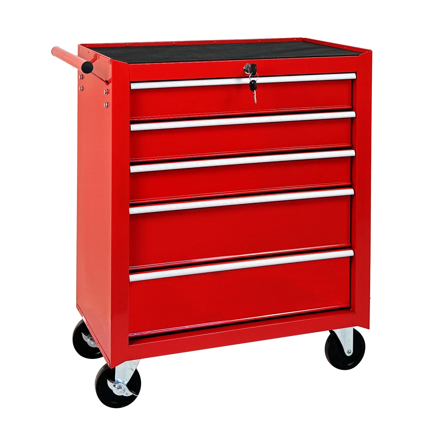 5-Drawer Rolling Tool Chest with Lock & Key, Steel Storage Cabinet, Red