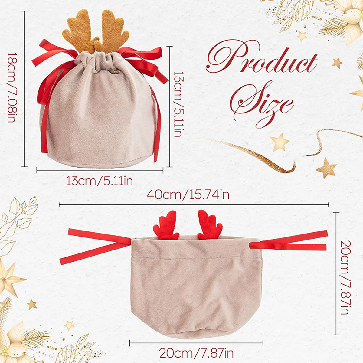 Christmas Velvet Drawstring Gift Bags - 5 Pack Mini Pouches