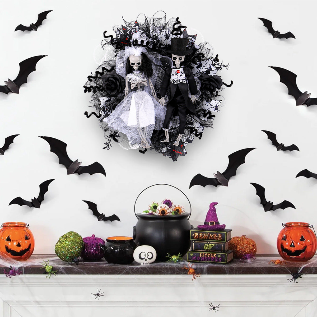 Halloween Skull Bride Groom Mesh Garland Horror Decoration Prop - Wedding & Party Decor