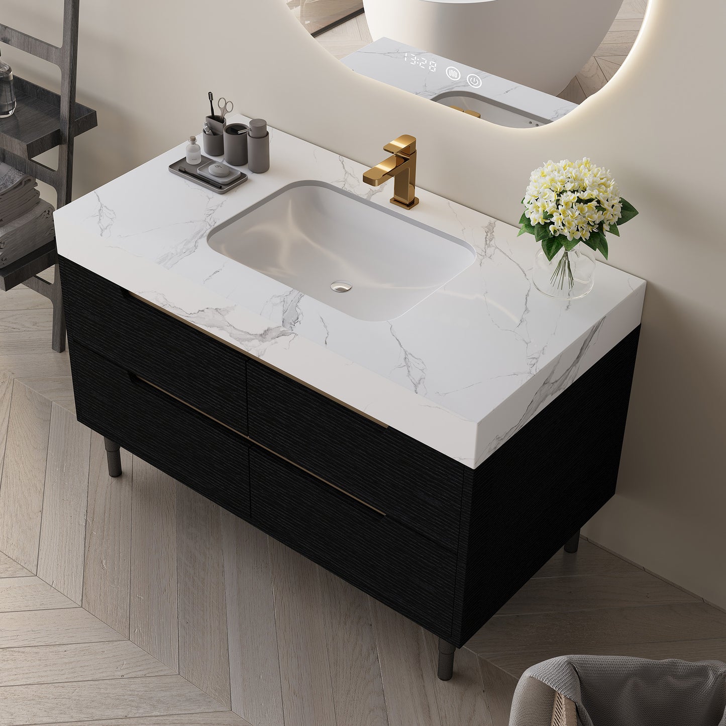 35.4" Modern Bathroom Vanity with Undermount Sink & Storage