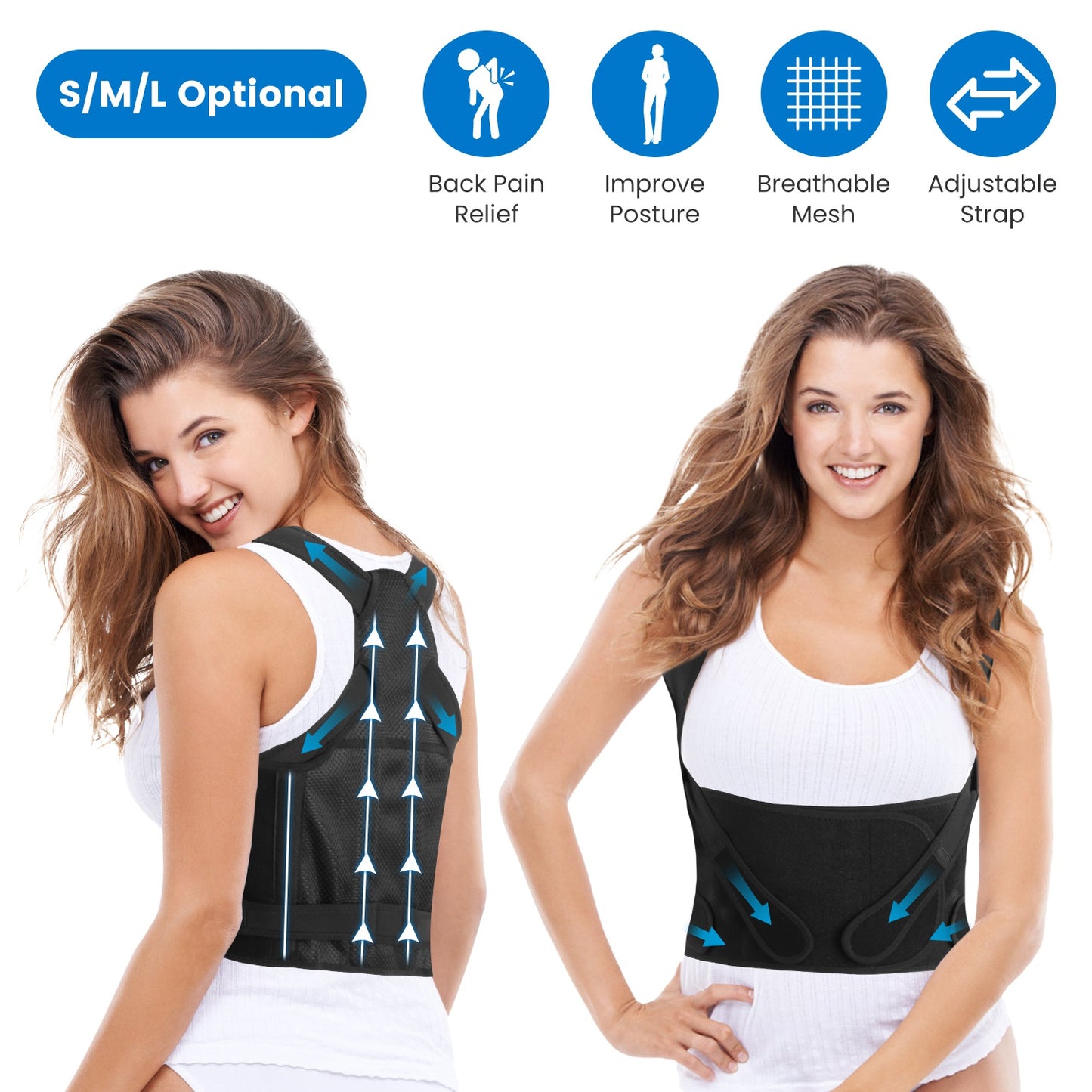 Adjustable Back Posture Corrector for Men & Women - Breathable Spine Support