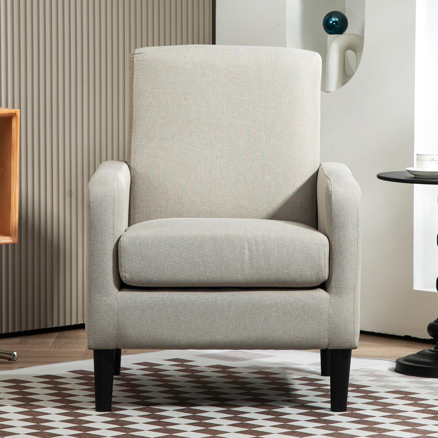 Faux Linen Upholstered Accent Chair, Modern Armchair With Solid Wood
