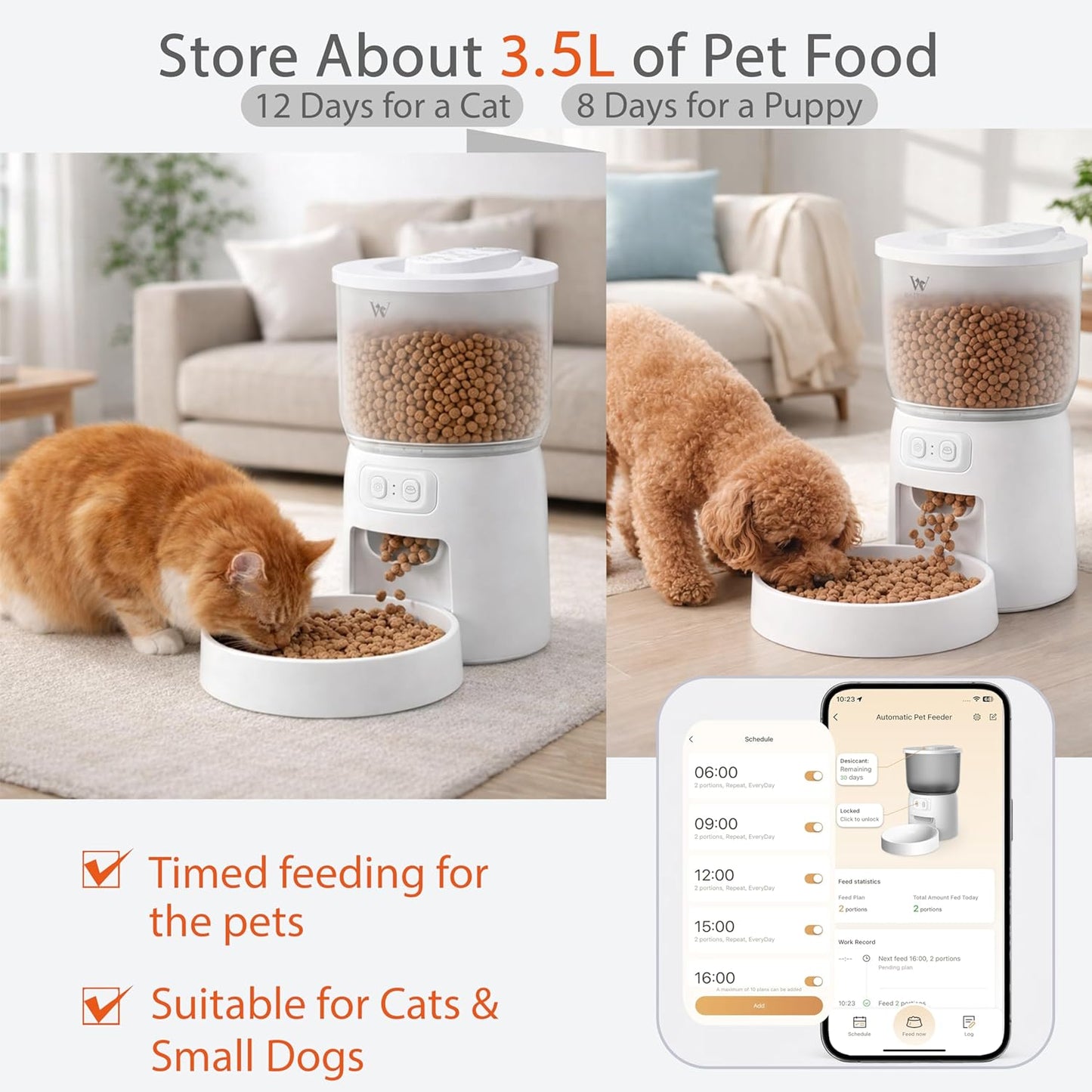 Wi-Fi Automatic Cat & Small Dog Food Dispenser - Programmable Portion Control