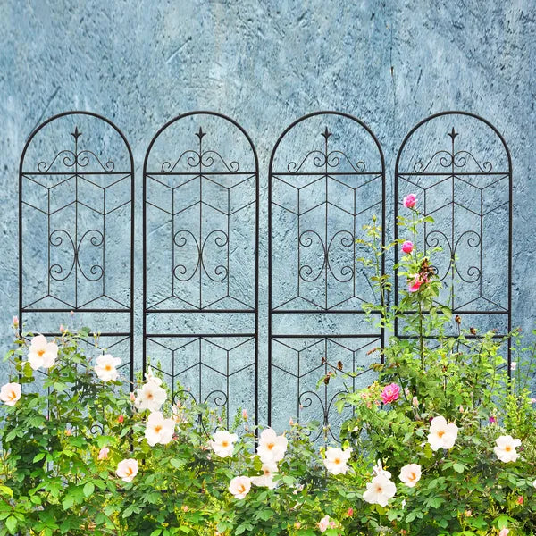 Metal Garden Trellis 71" x 19.7" - Rustproof Support for Climbing Plants - Black - 4 Pack