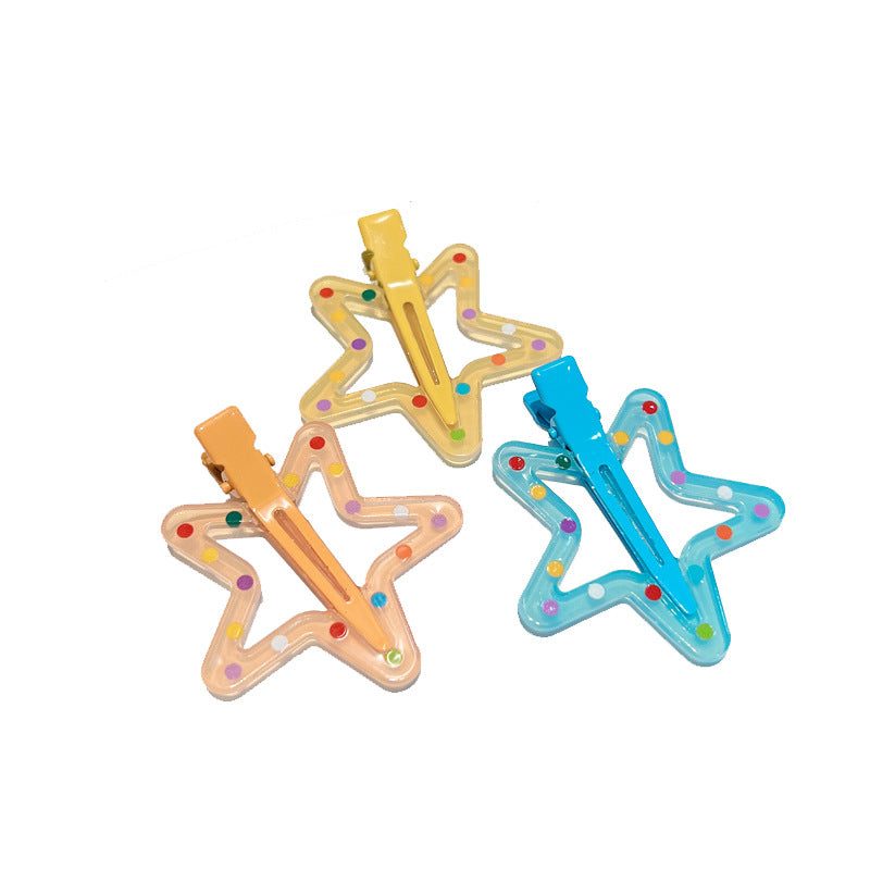 Women's Polka Dot Hair Barrettes with Star Design, Assorted Colors