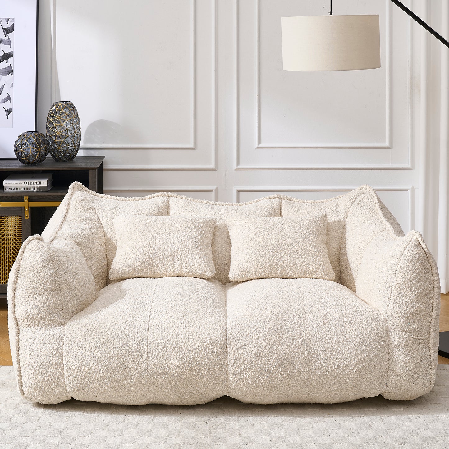 Soft Chenille Beanbag Chair for Two - Beige Recliner Sofa