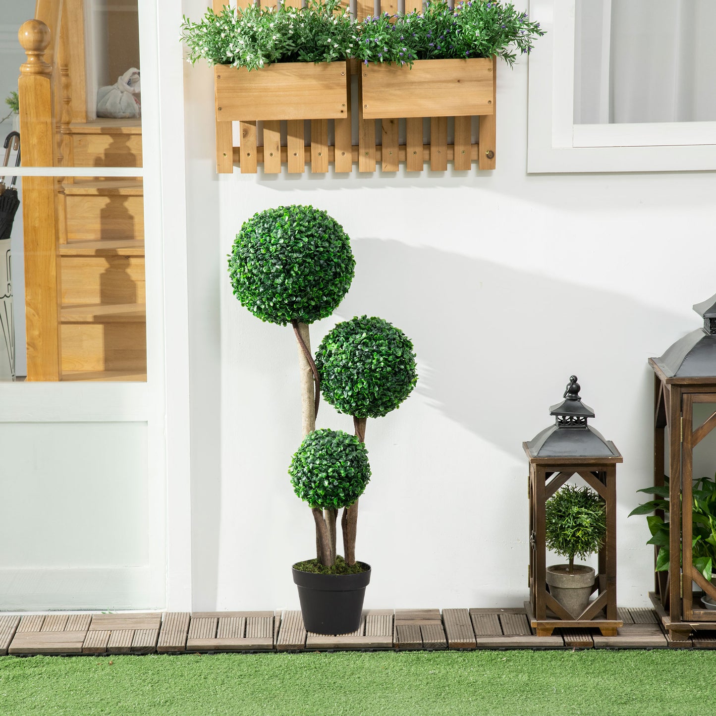 35.5" Artificial Boxwood Topiary Tree - Set of 2 Green Plants