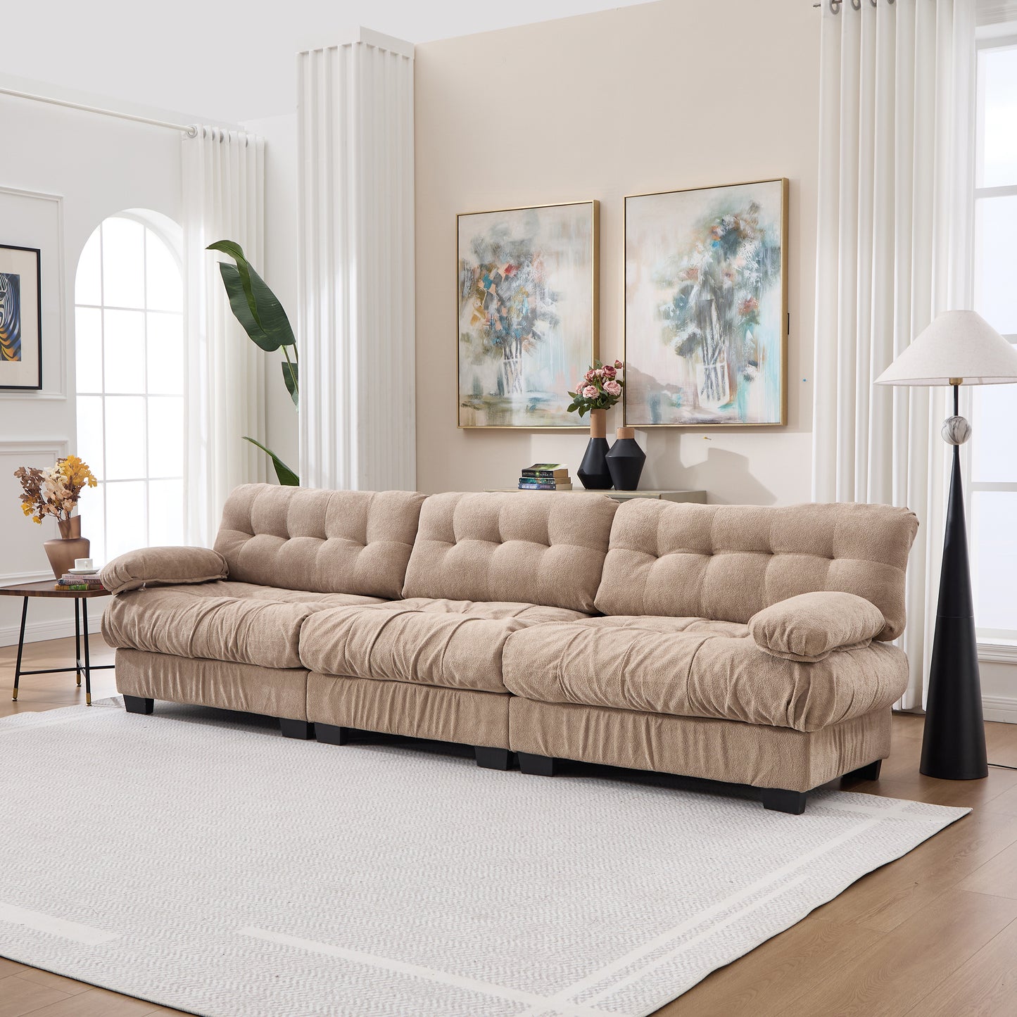 Modular Sectional Sofa - Light Brown Oversized Cloud Couch with 5 Pillows