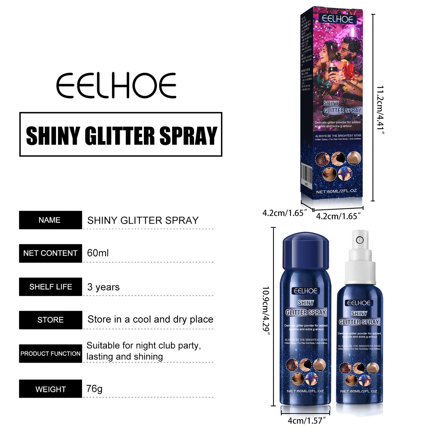 Glitter Spray for Body, Hair & Clothes - 60ML Shimmer Effect