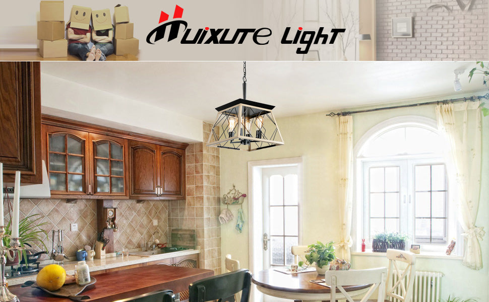 16-Inch Oak Industrial 4-Light Pendant Chandelier - Adjustable