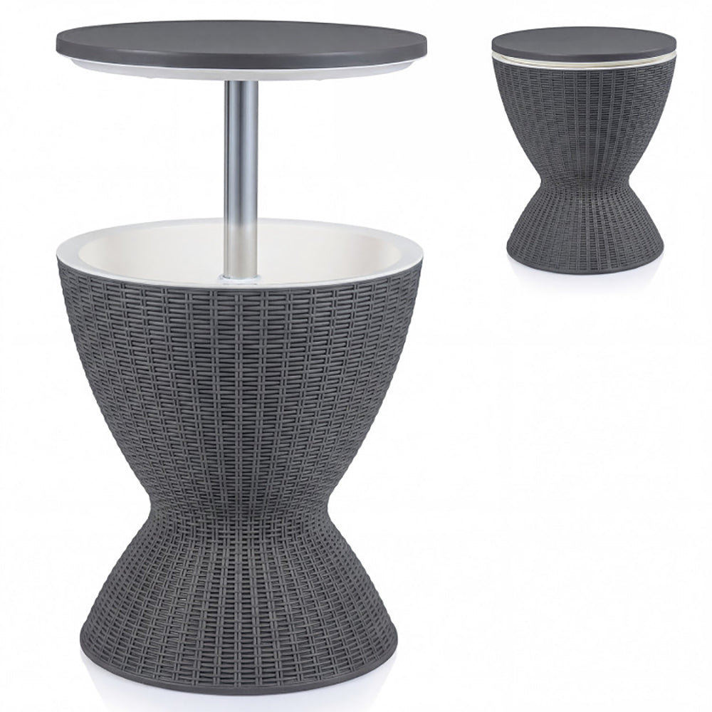 Extendable Outdoor Rattan Bar Table with Ice Cooler - 8 Gallon Capacity
