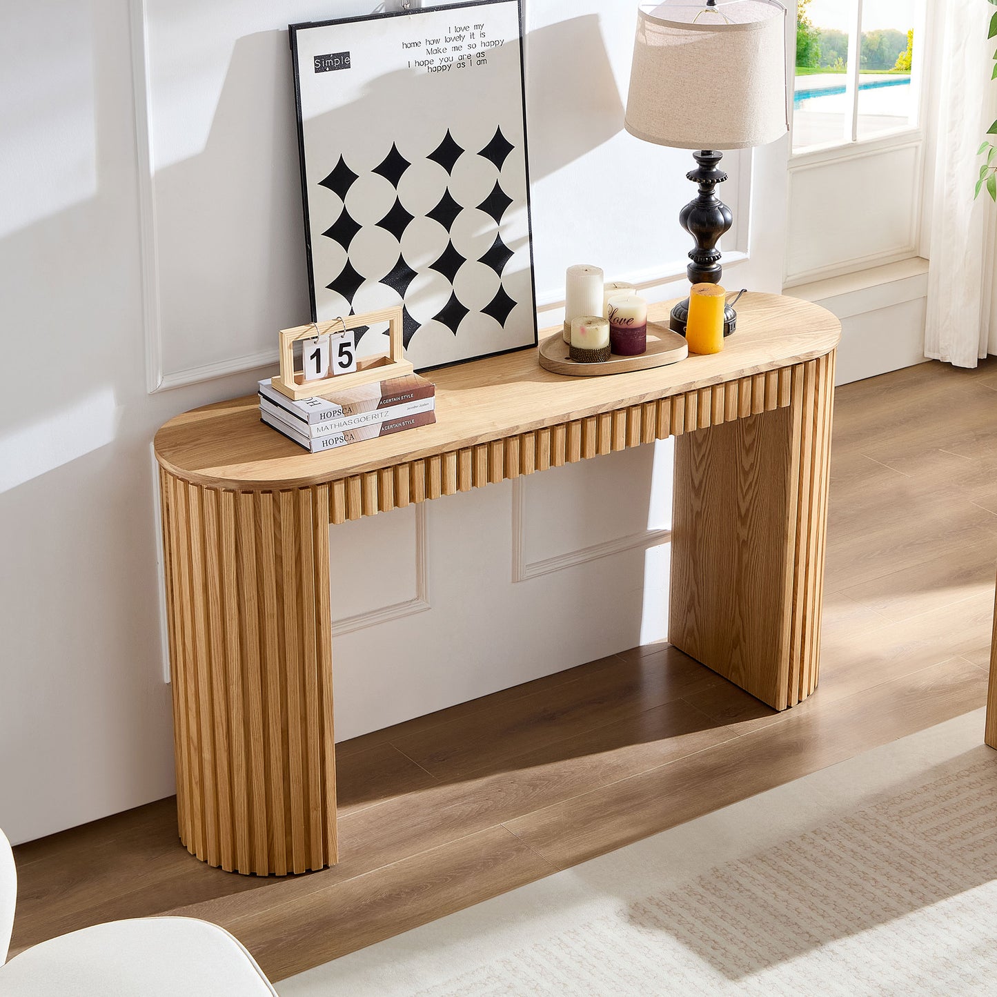 Modern Console Table with Drawer for Entryway - Natural