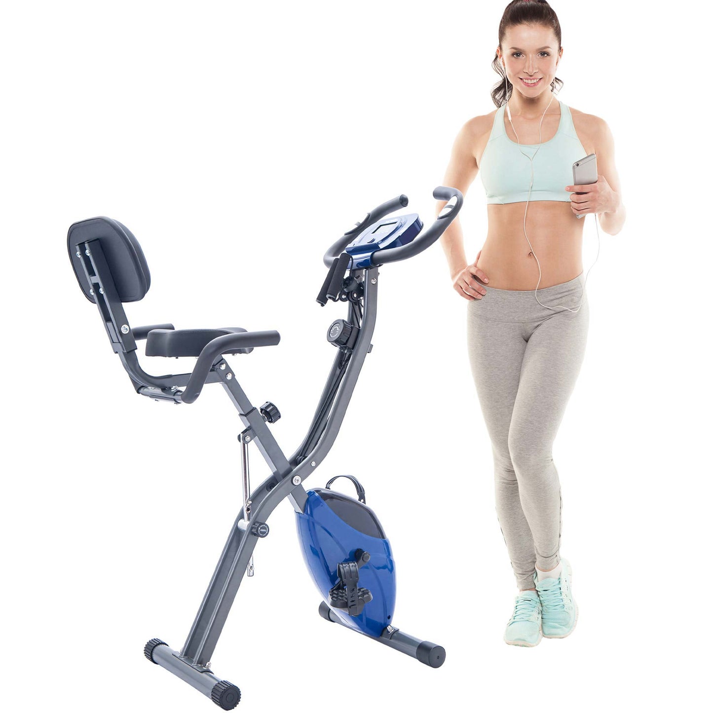 Folding Exercise Bike - Adjustable Resistance, LCD Display, Blue