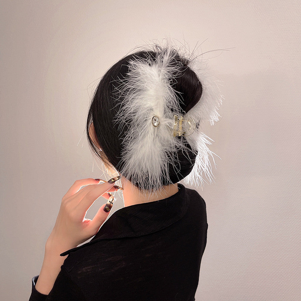 Feather Hair Accessory with Ostrich Feathers for Head Decoration - White & Black