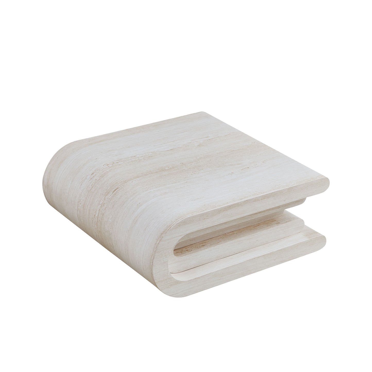 33.86 Inch Square Modern Coffee Table with Faux Travertine - Beige