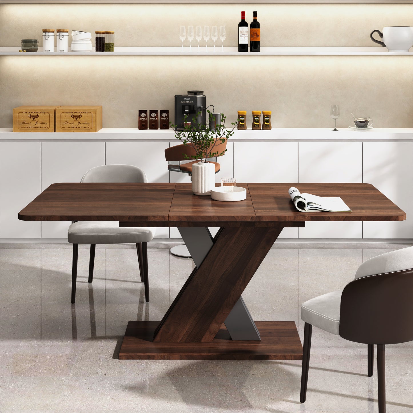 Walnut Multifunctional Extendable Console Table - Modern Design