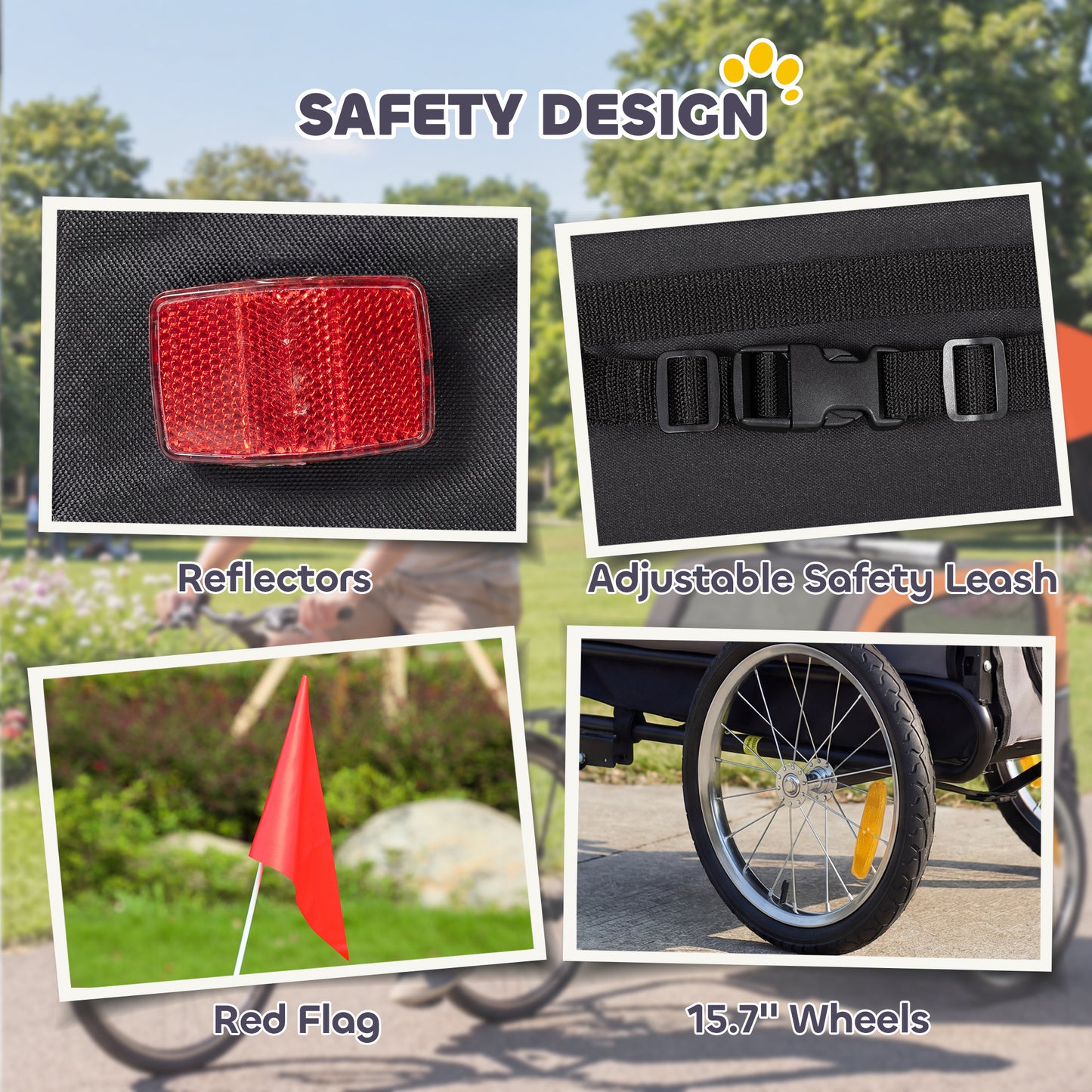 Dog Bike Trailer Pet Carrier with Quick-Release Wheels & Reflectors - Orange 790x230x530mm