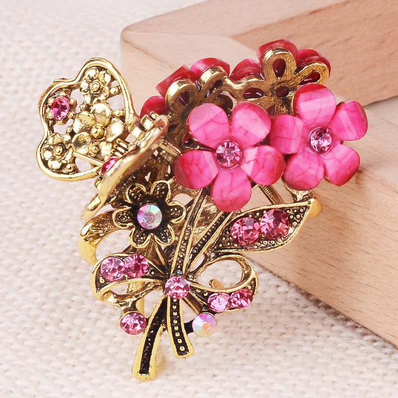 Ponytail Grab Clip Hair Pin Alloy Flower Crystal