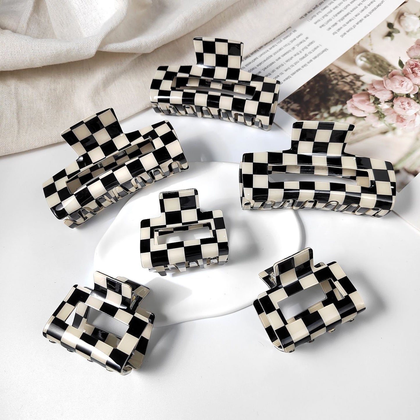 Black And White Checkerboard Hair Clip Set Retro Hair Accessories