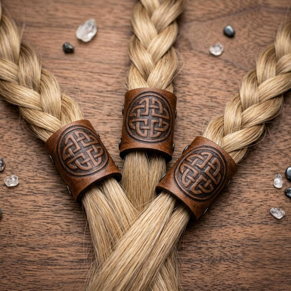 Nordic Viking Leather Hair Accessory Set of 3