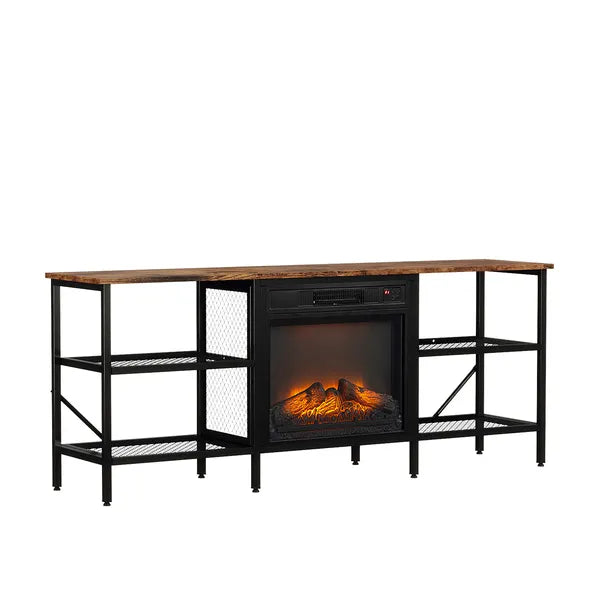 Weathered Wood Fireplace TV Stand Console Table with 4 Shelves