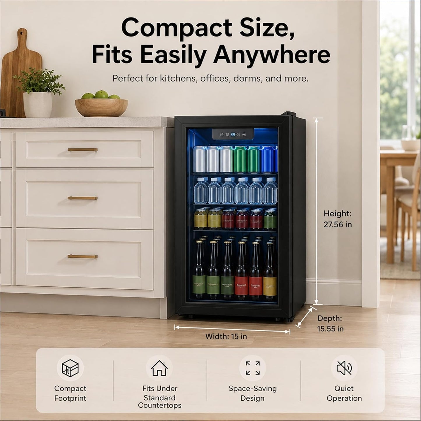 3.3 Cu Ft Beverage Refrigerator, 126 Can Mini Fridge With Glass Door,