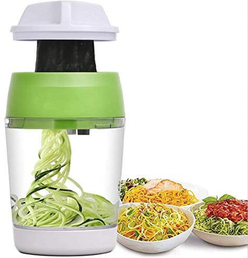 Adjustable Spiral Cutter with Container - Green Handheld Kitchen Tool