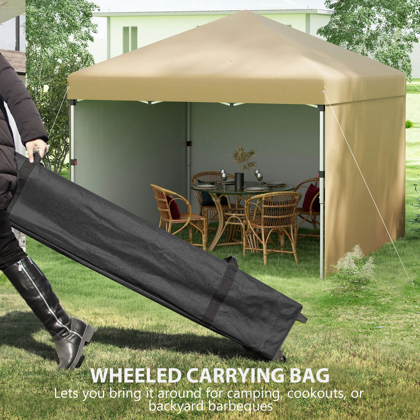 10x10 Pop Up Canopy Tent with Sidewalls and Carry Bag - Beige
