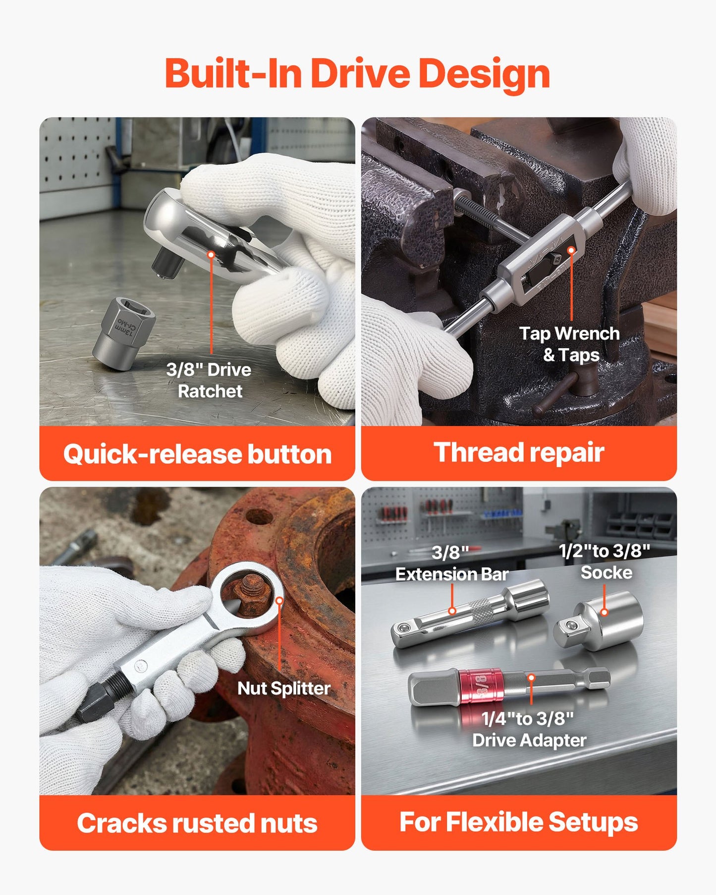 63-Piece Screw Extractor Set for Fastener Removal - Includes Nut & Bolt Extractors, Wrenches, Drill Bits, Storage Case