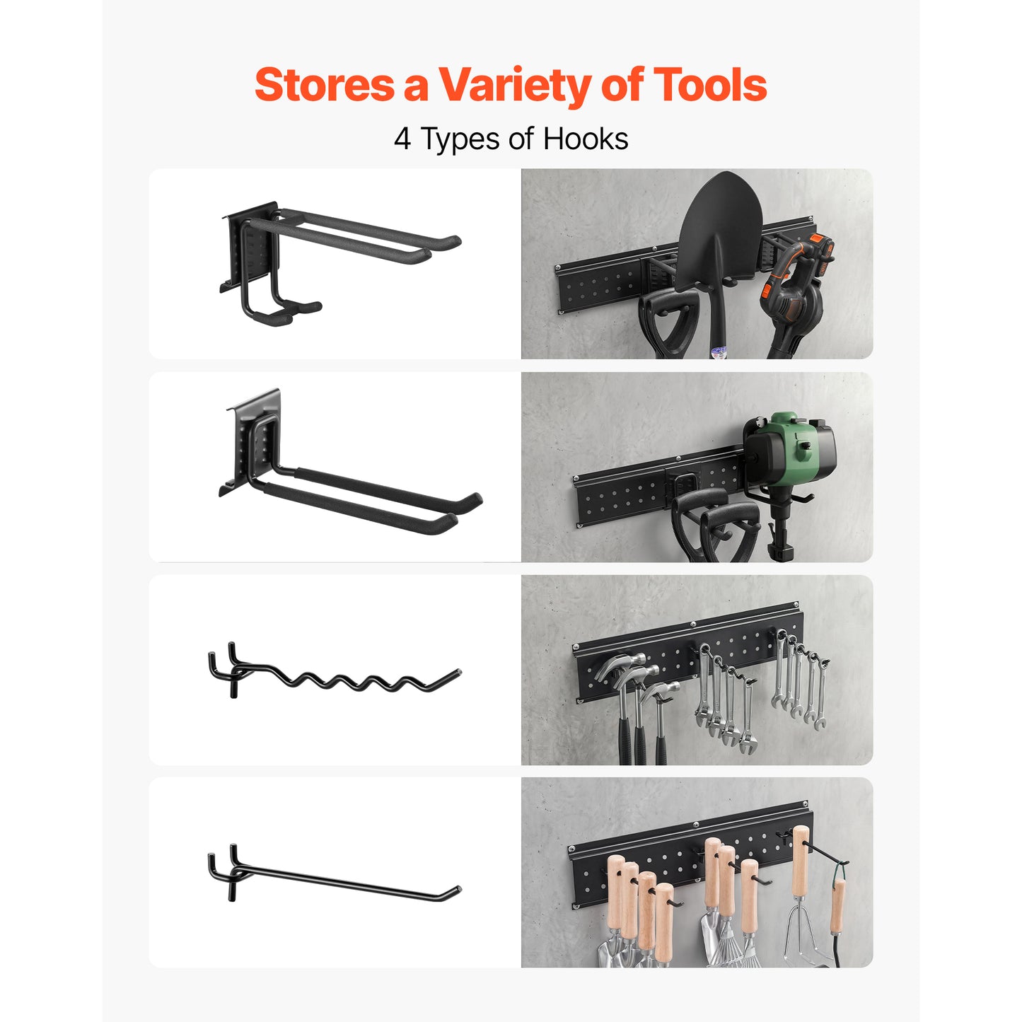 Garage Tool Organizer Wall Mount 49.5 Inch Heavy Duty Rack with Hooks for Garden Tools