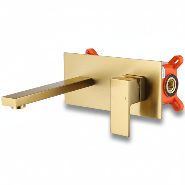 Wall Mount Bathroom Sink Faucet - Brushed Gold, 2 Holes