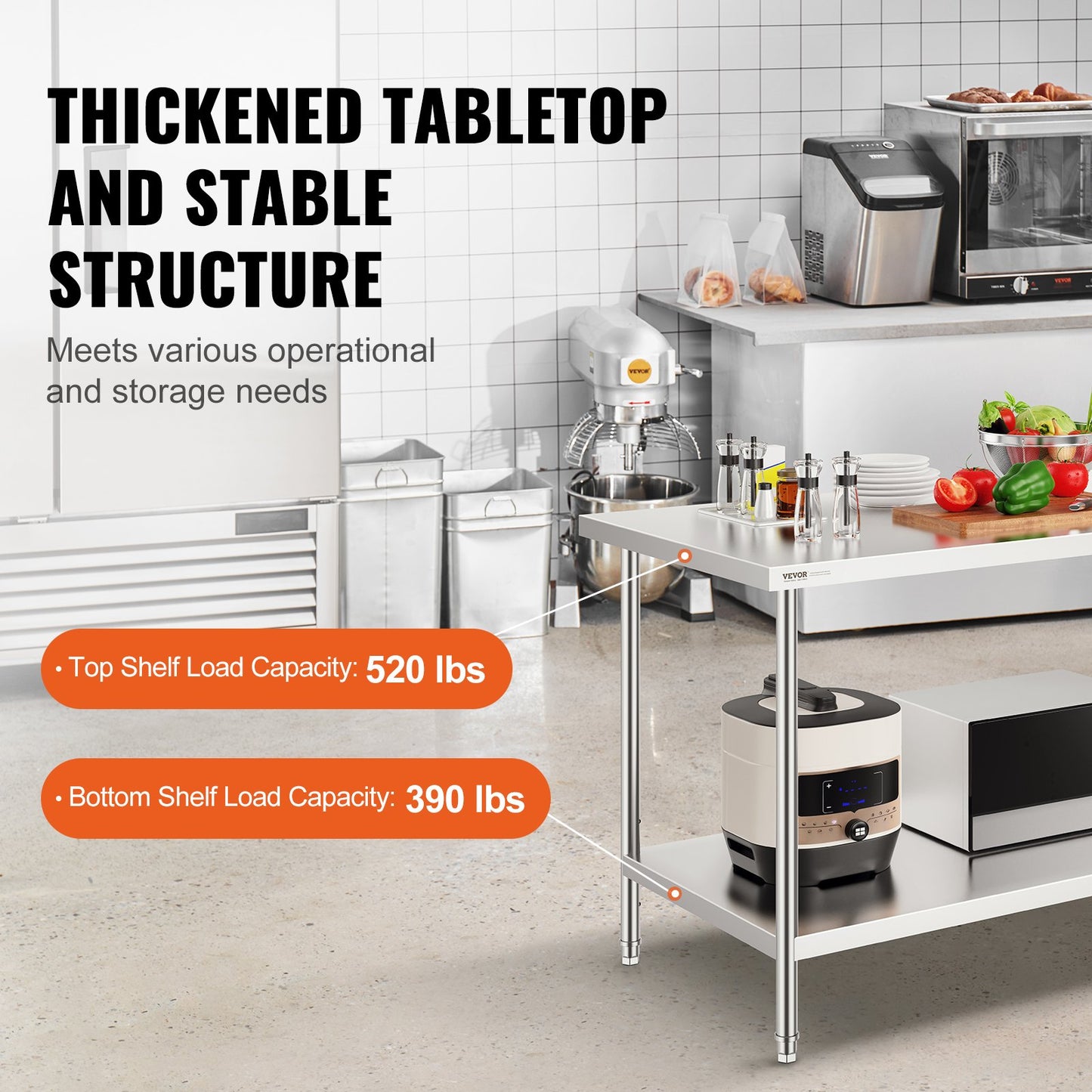 Stainless Steel Prep Table - 30 x 60 Inch Heavy Duty Workstation