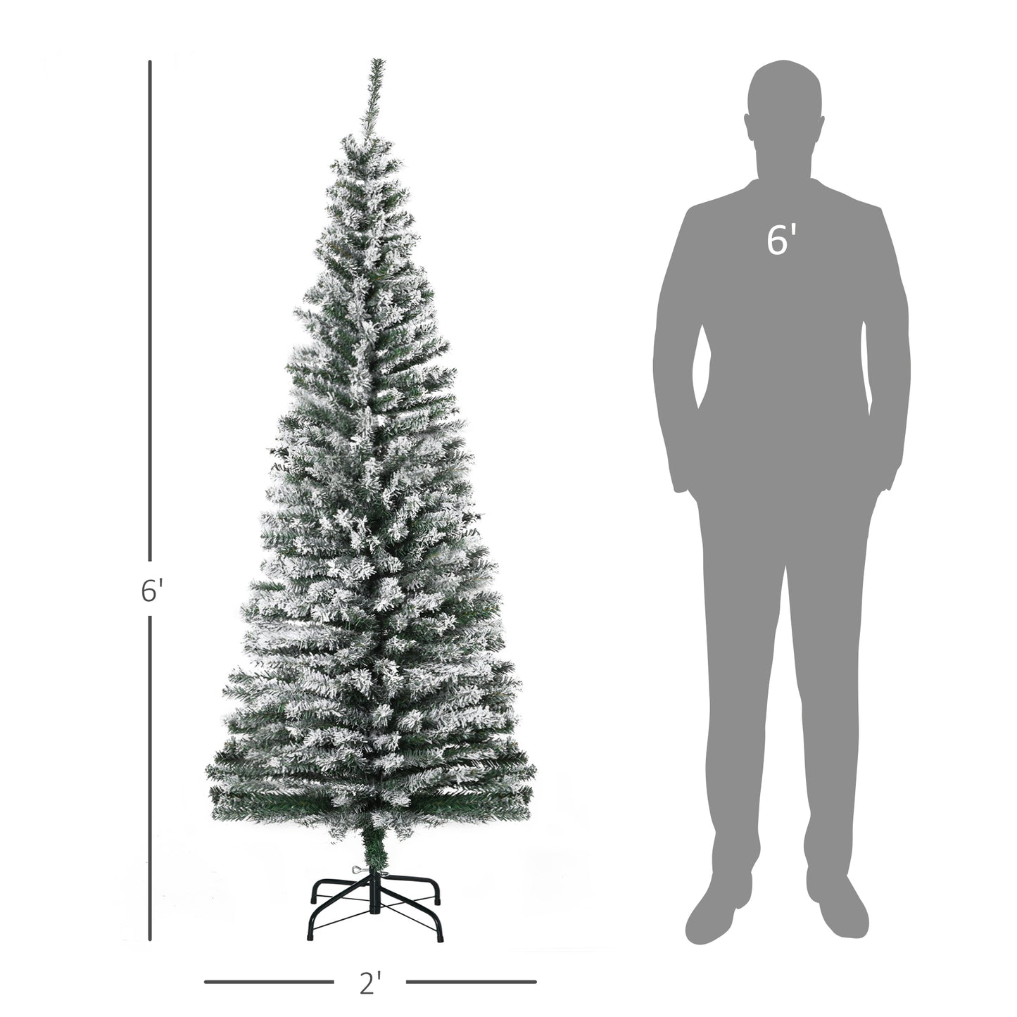 6ft Flocked Christmas Tree - Pencil Shape with Faux Snow