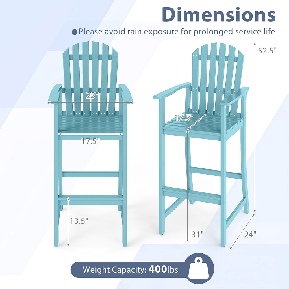 Tall Adirondack Chair With Armrests And Footrest Acacia Wood For Deck