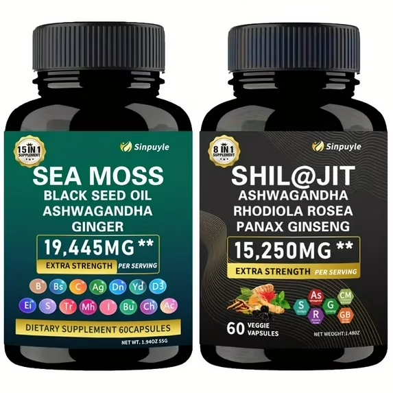 Sea Moss & Shilajit Ashwagandha Supplement Bundle - 120 Capsules Total