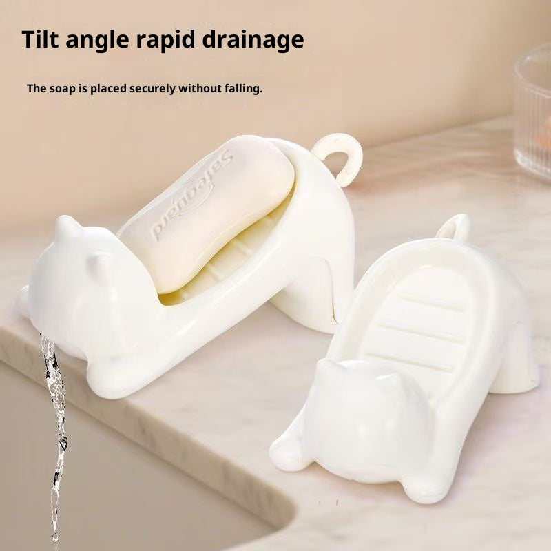 White Plastic Soap Box - Creative Draining Bathroom Storage 16x9x15cm