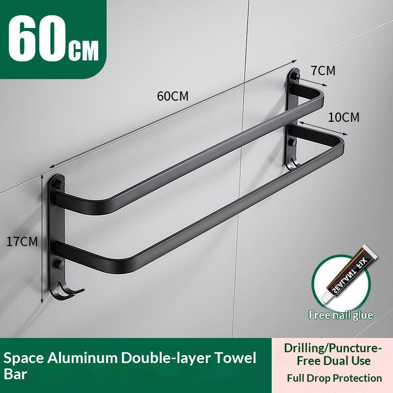 Double Bathroom Towel Bar Rack Aluminum Storage Holder Home Organization