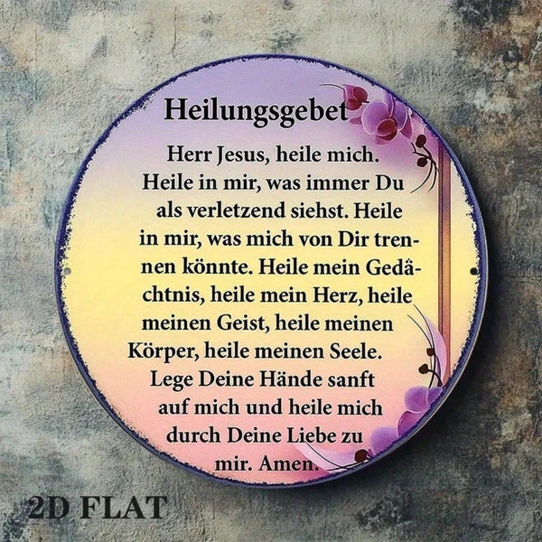 Vintage Round Aluminum Sign - Healing Prayer Wall Art