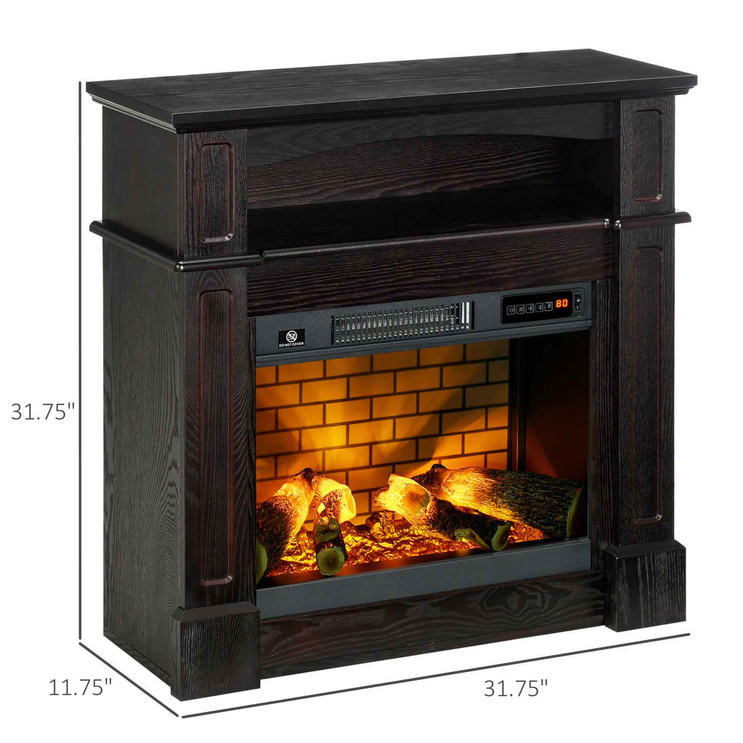 32-Inch Freestanding Electric Fireplace with Mantel, Remote Control, 1400W - Brown