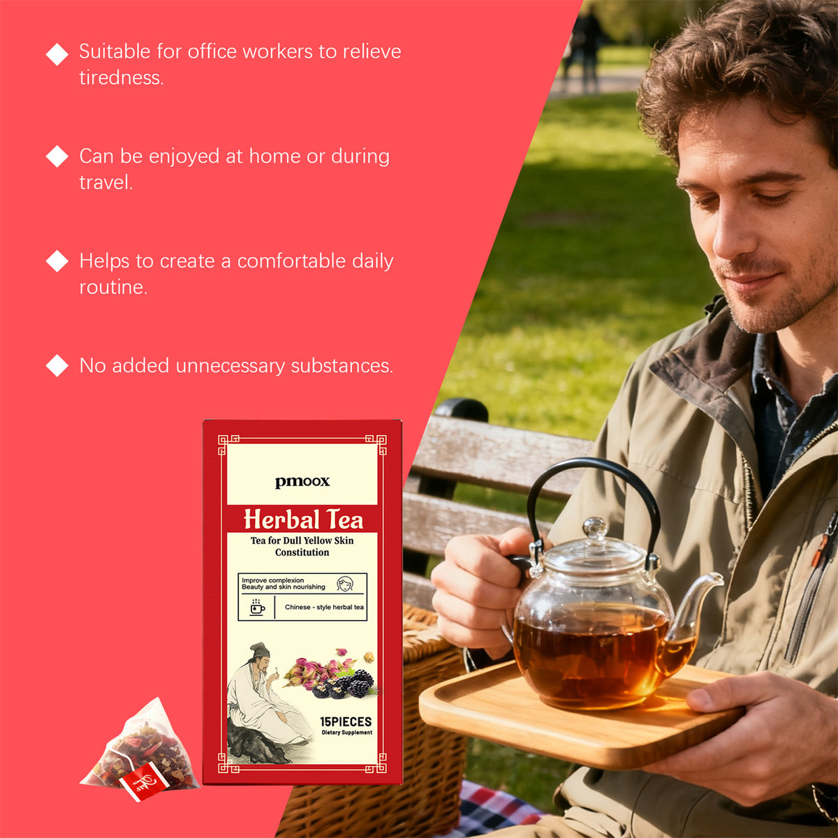 Herbal Color Conditioning Tea Bags - Black Mulberry & Rose, 15 Pieces