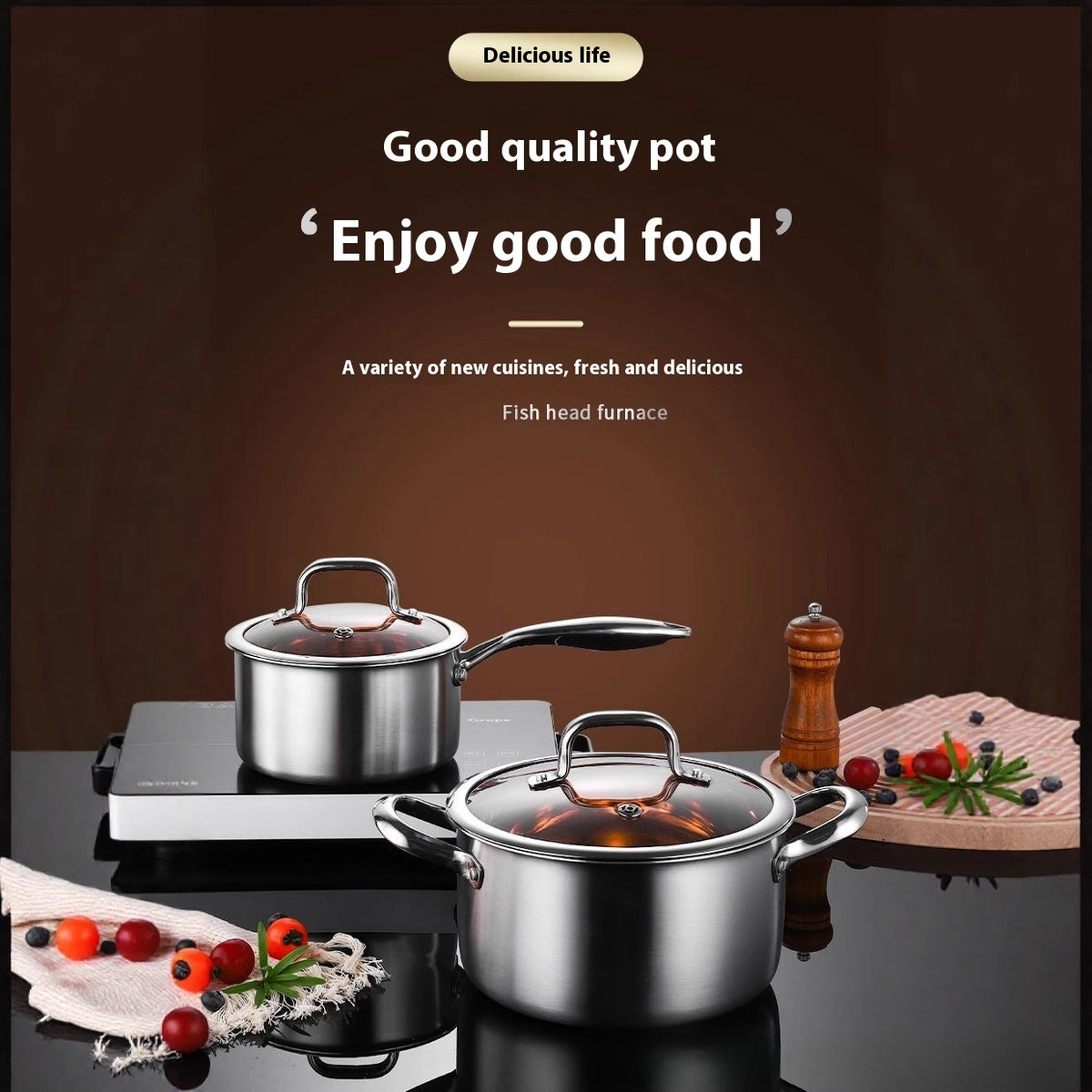 304 Stainless Steel Soup Pot 28cm Non-Stick Kitchen Cookware Set