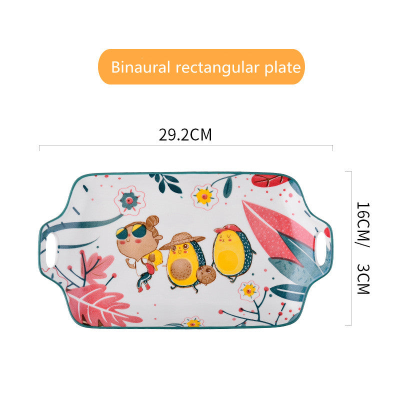 Ceramic Tableware Set with Rainforest Pattern - Nordic Style Dinnerware Collection