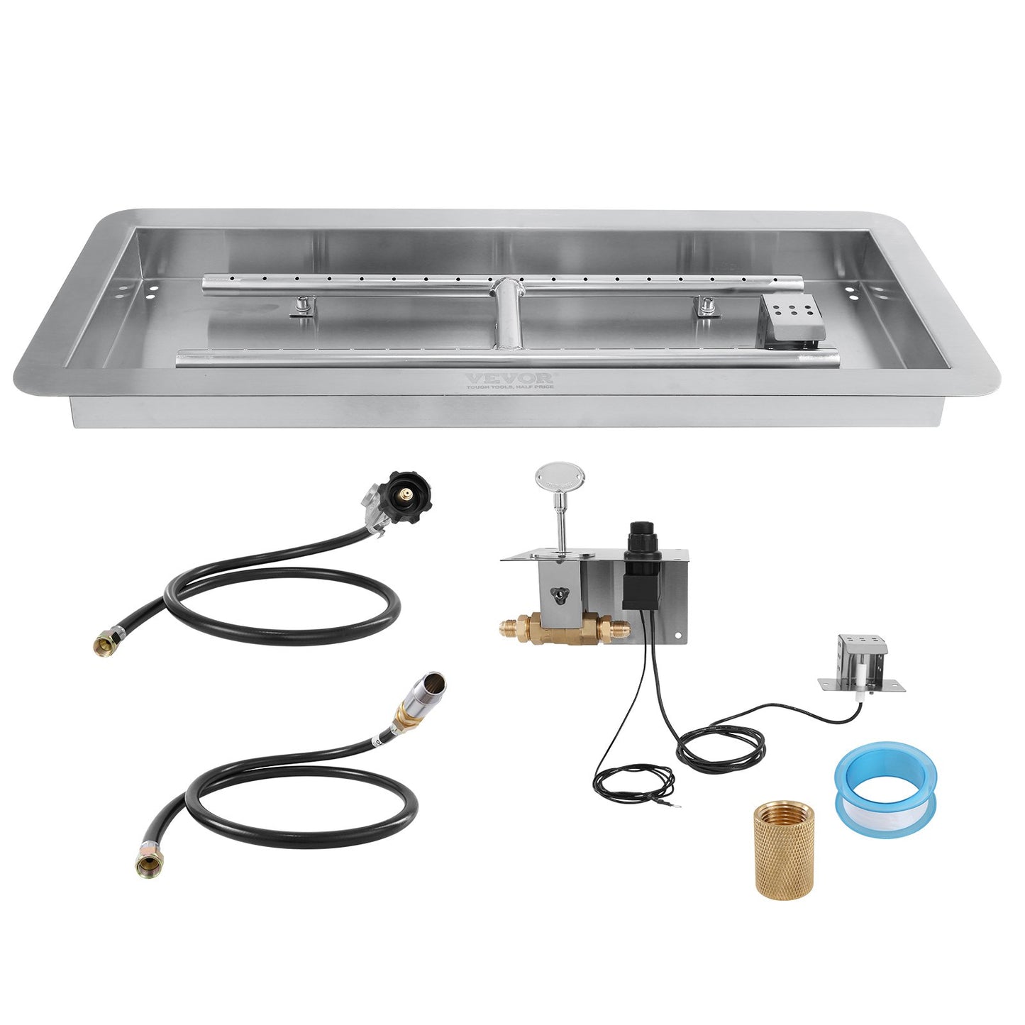 36 Inch Drop-in Fire Pit Pan Kit Stainless Steel Gas Burner for Indoor Outdoor Use
