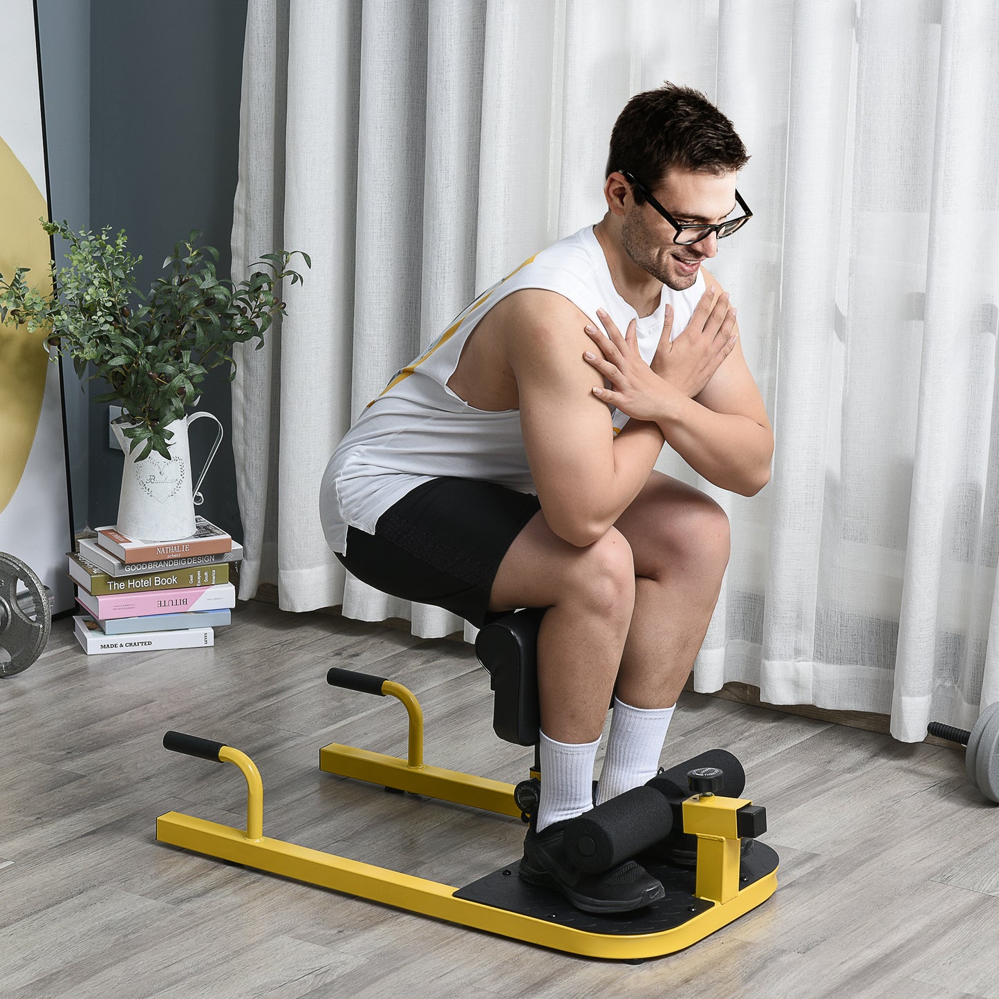 3-in-1 Push Up, Sit Up & Squat Machine - Yellow Home Gym Equipment